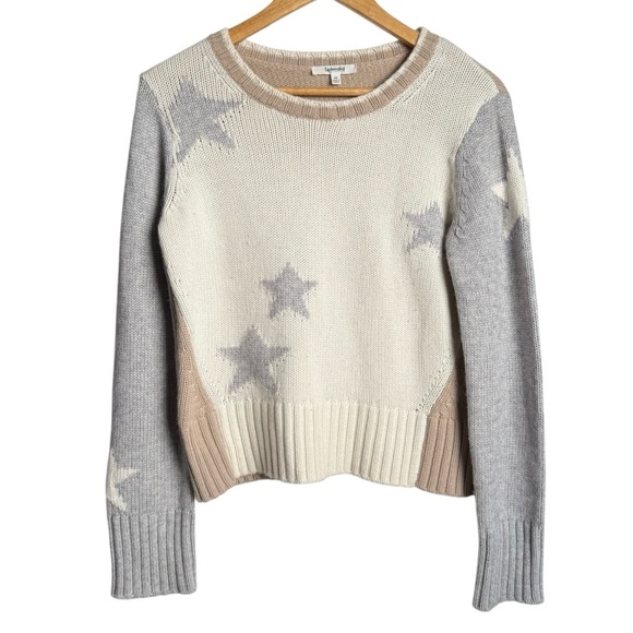 Splendid Mally Colorblock Star Knit Pullover Sweater Women’s Size XS Cream Gray - Picture 4 of 8